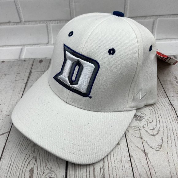 Vintage Duke Blue Devils NCAA M/L Zephyr Hat Stretch Fitted Cap White New Men - Picture 2 of 7